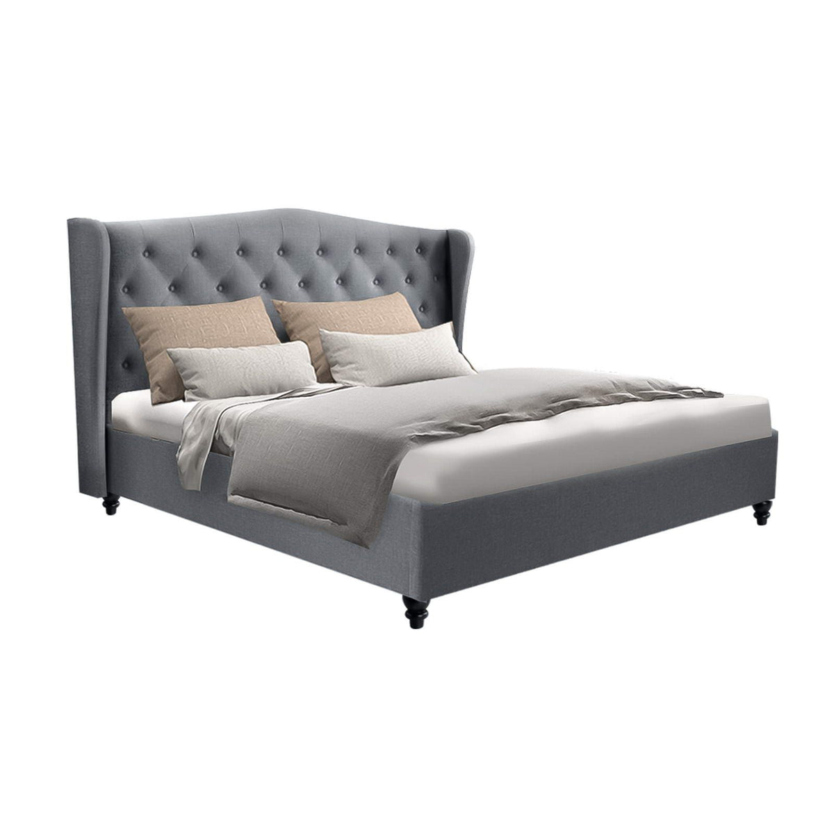 Pier Bed Frame Fabric, Grey Double