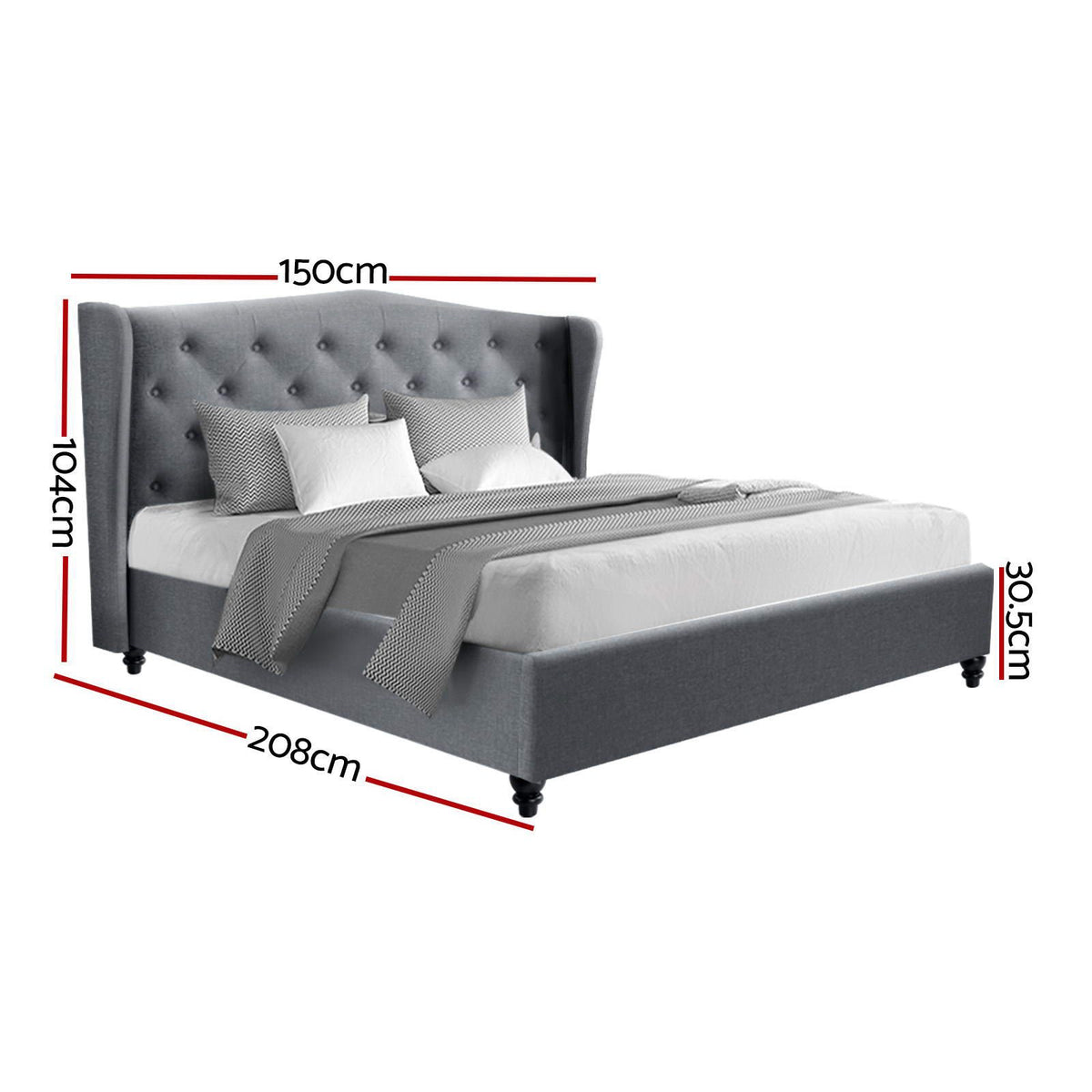 Pier Bed Frame Fabric, Grey Double