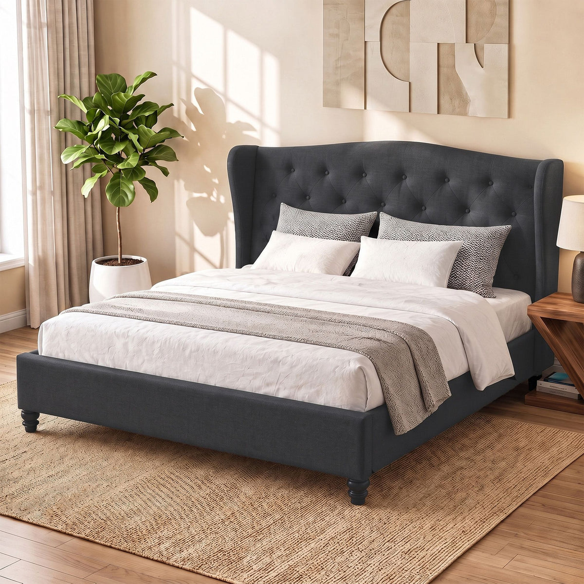 Bed Frame Fabric Pier Charcoal King