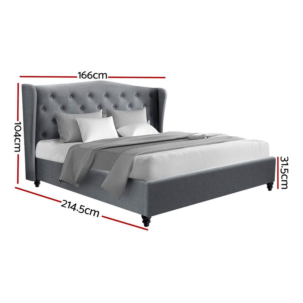 Bed Frame Fabric Pier - Grey Queen