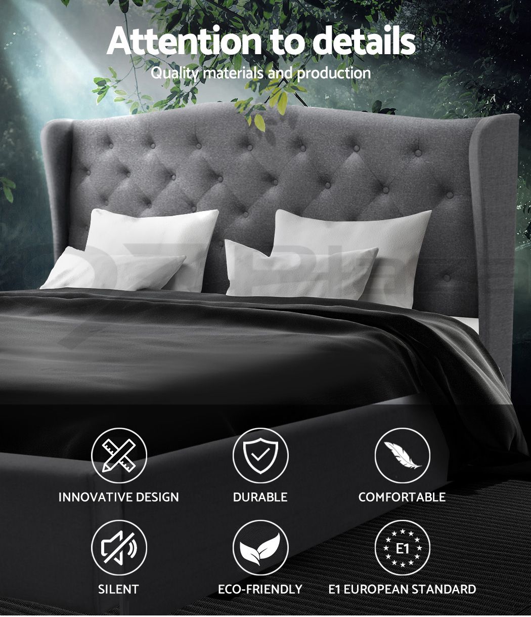 Bed Frame Fabric Pier - Grey Queen