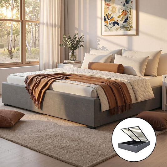 Bed Frame Base King Size Gas Lift With Storage Platform Fabric