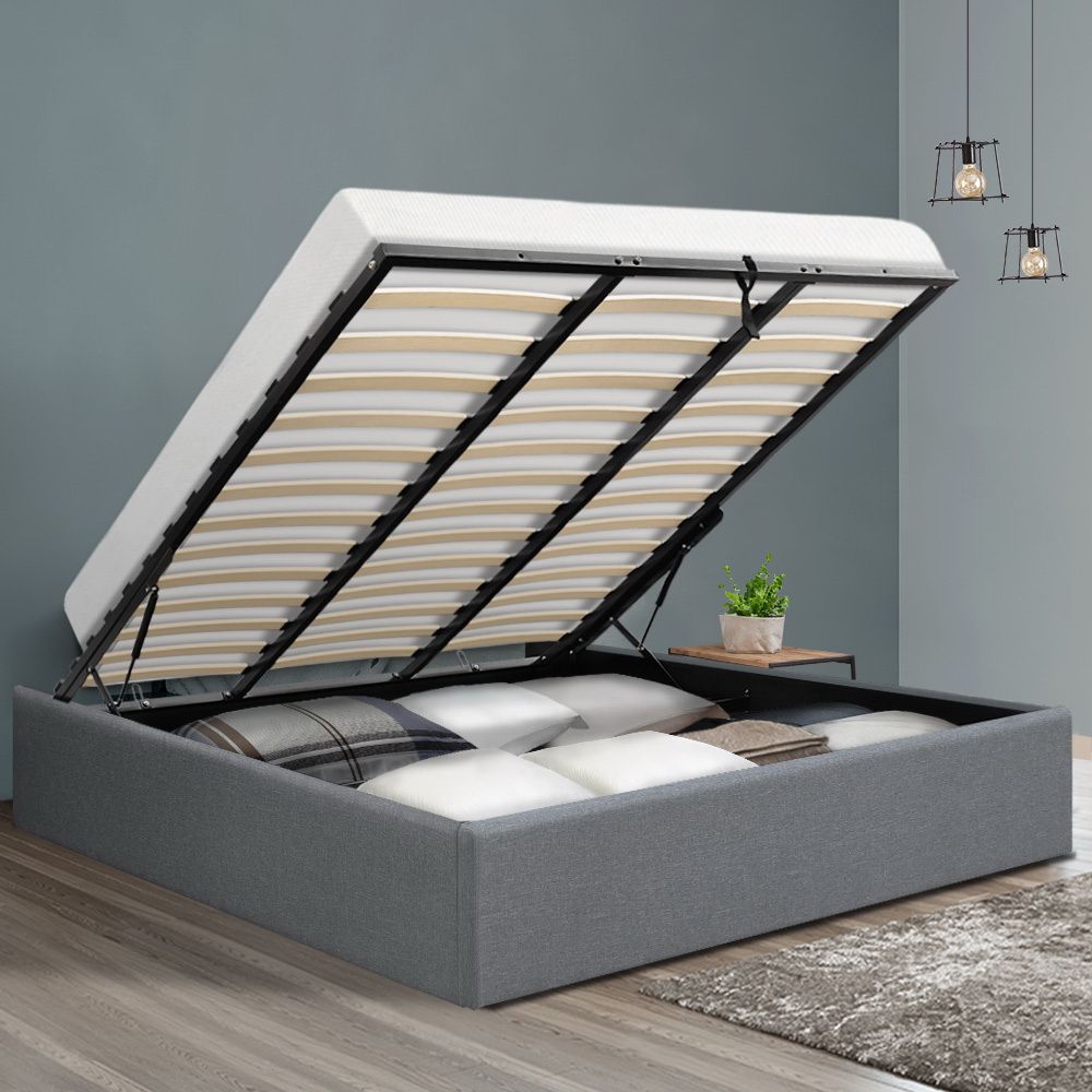 Bed Frame Base King Size Gas Lift With Storage Platform Fabric