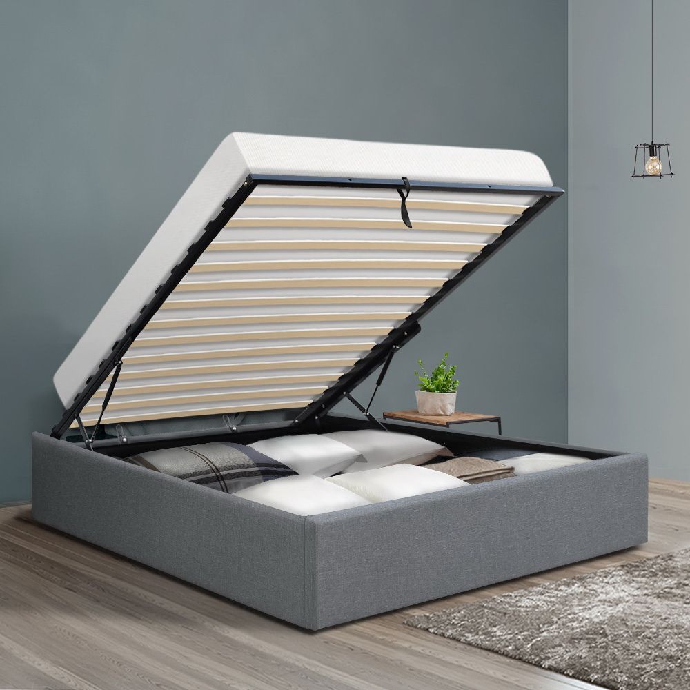 Gas Lift Bed Frame King Single Size with Storage Platform Fabric