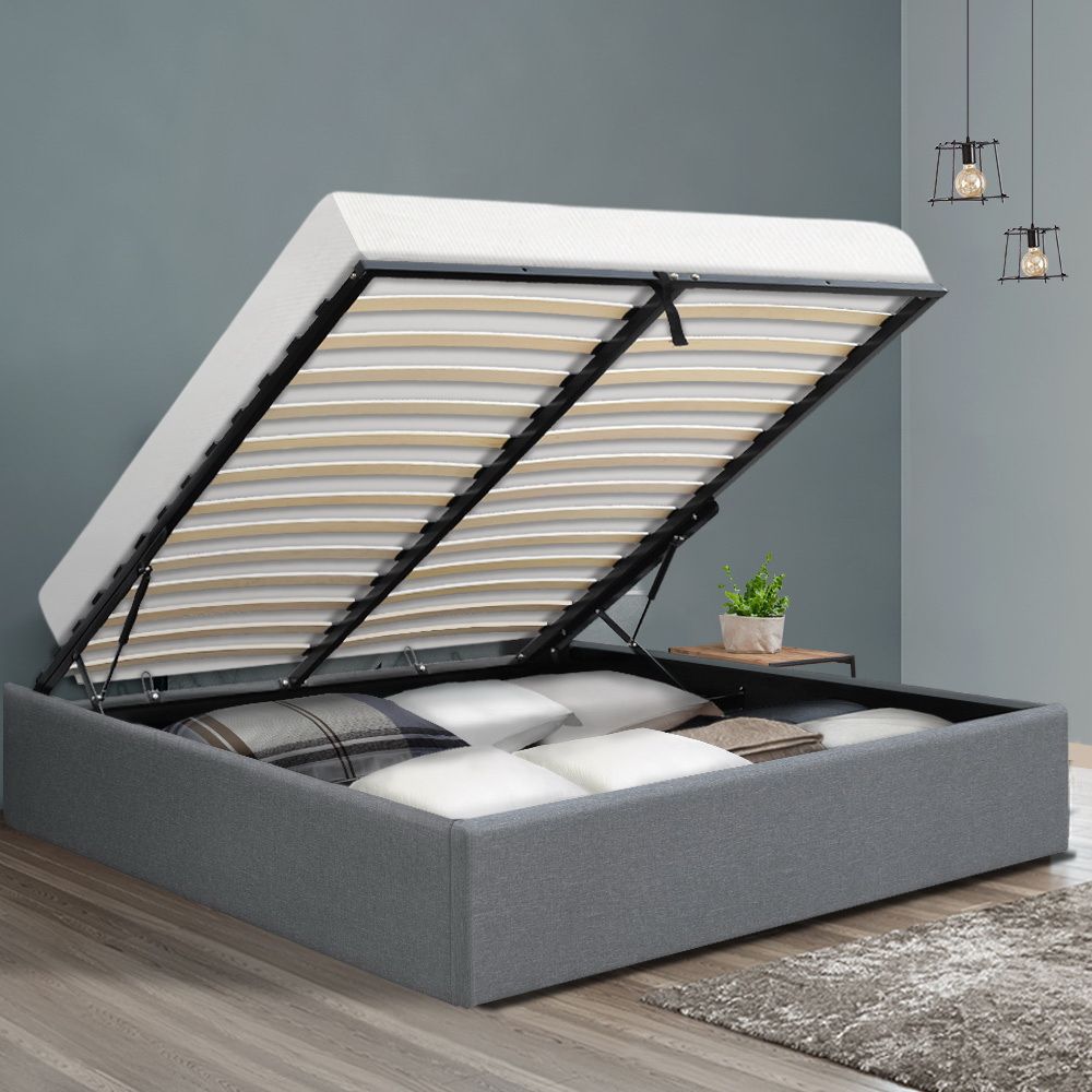 Gas Lift Bed Frame Queen Size Base with Storage Platform Fabric