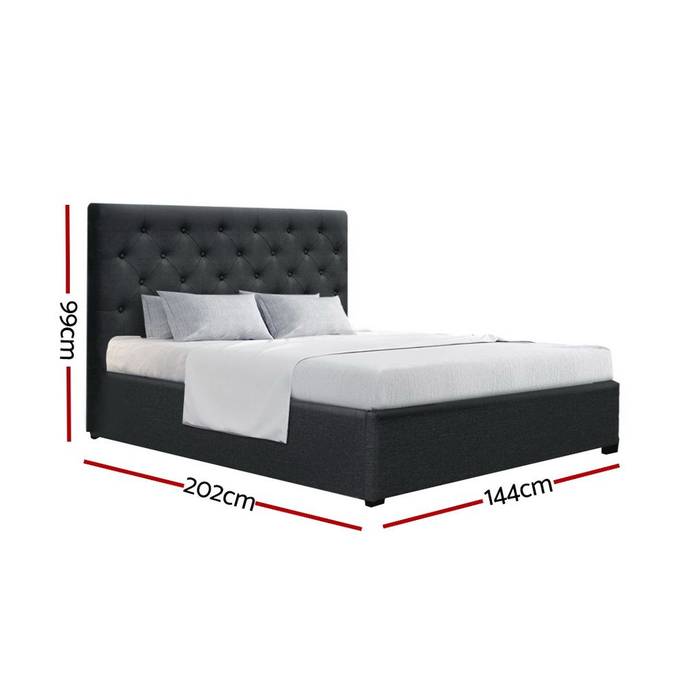 Bed Frame Double Size Gas Lift with Storage Fabric - Charcoal Vila