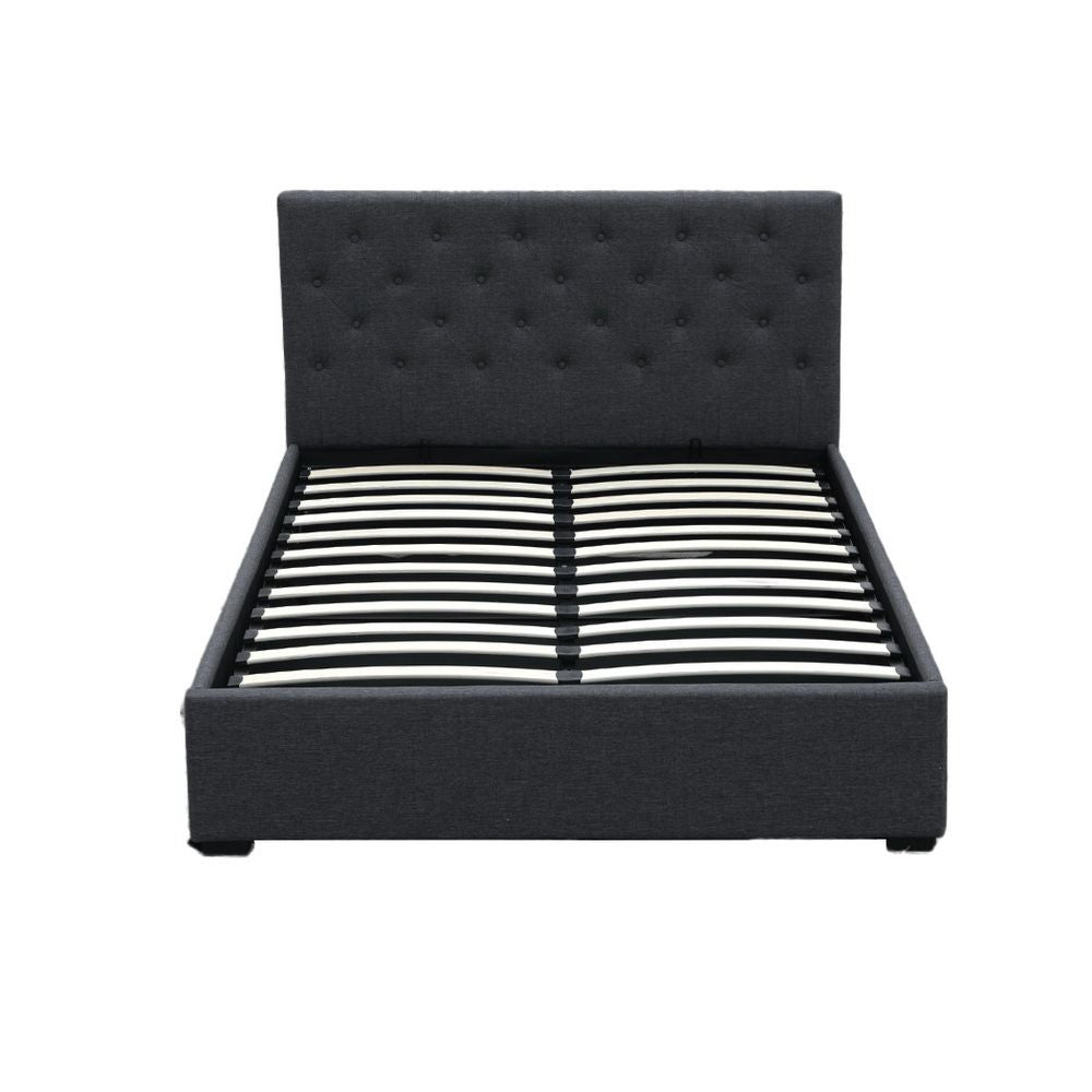 Bed Frame Double Size Gas Lift with Storage Fabric - Charcoal Vila