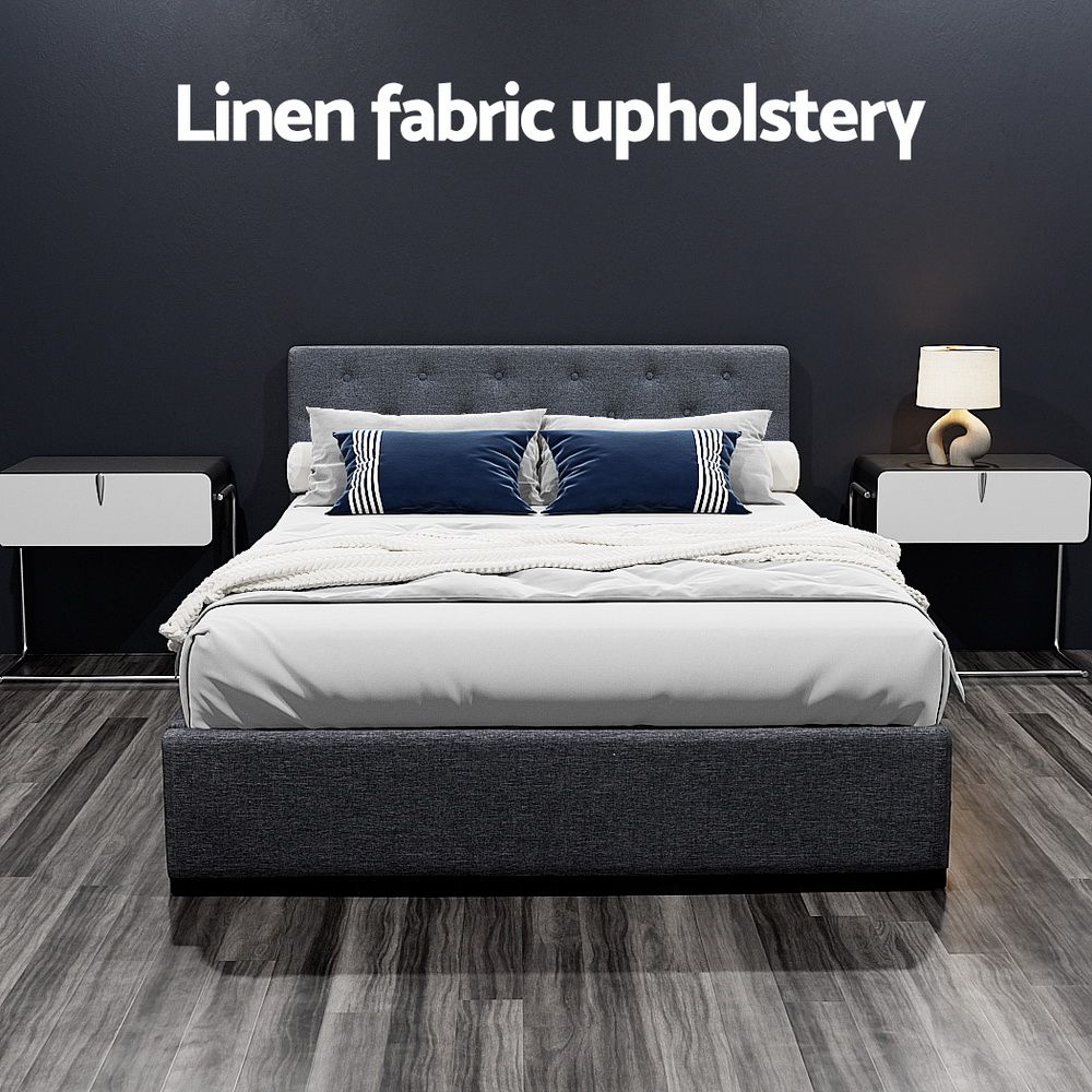 Bed Frame Double Size Gas Lift with Storage Fabric - Charcoal Vila