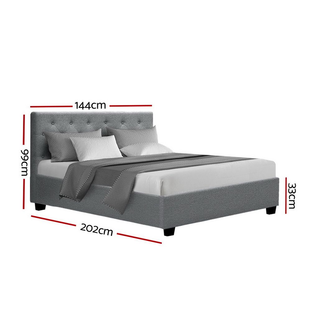 Bed Frame Double, Fabric Gas Lift Storage, Grey