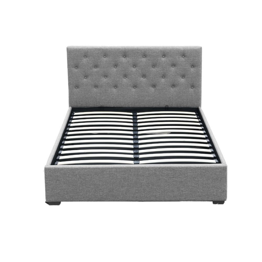 Bed Frame Double, Fabric Gas Lift Storage, Grey