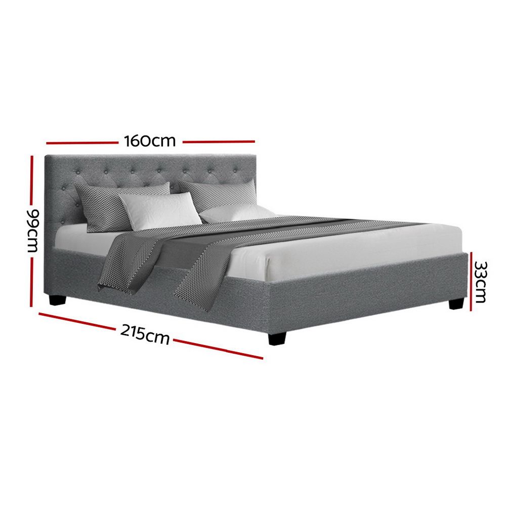 Bed Frame Queen, Fabric Gas Lift Storage, Grey