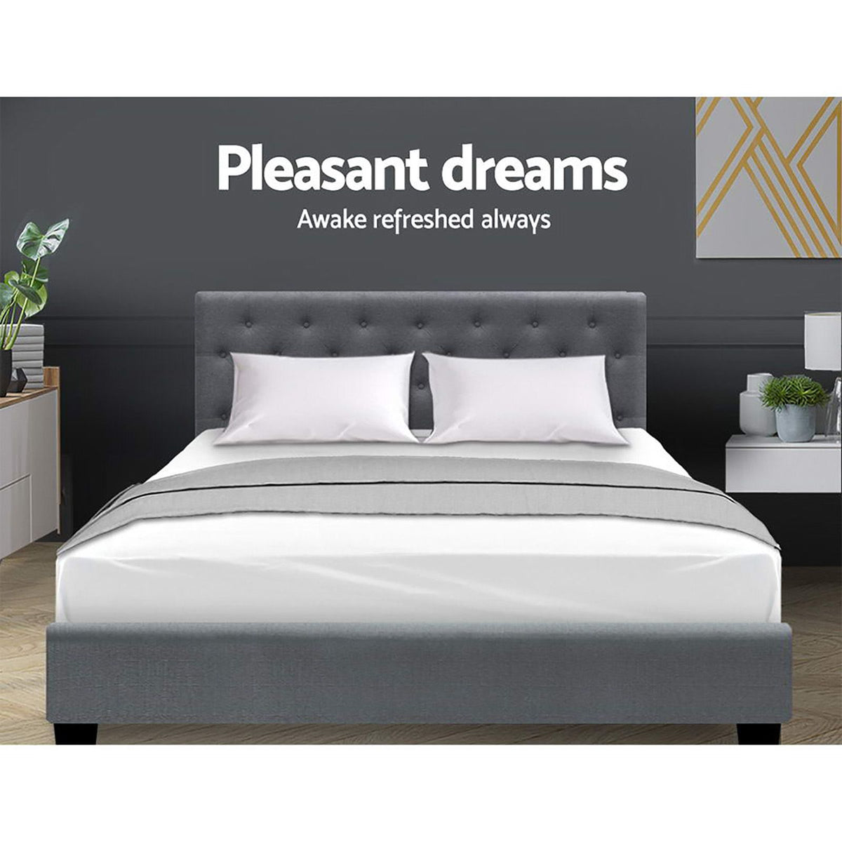 Bed Frame Queen, Fabric Gas Lift Storage, Grey