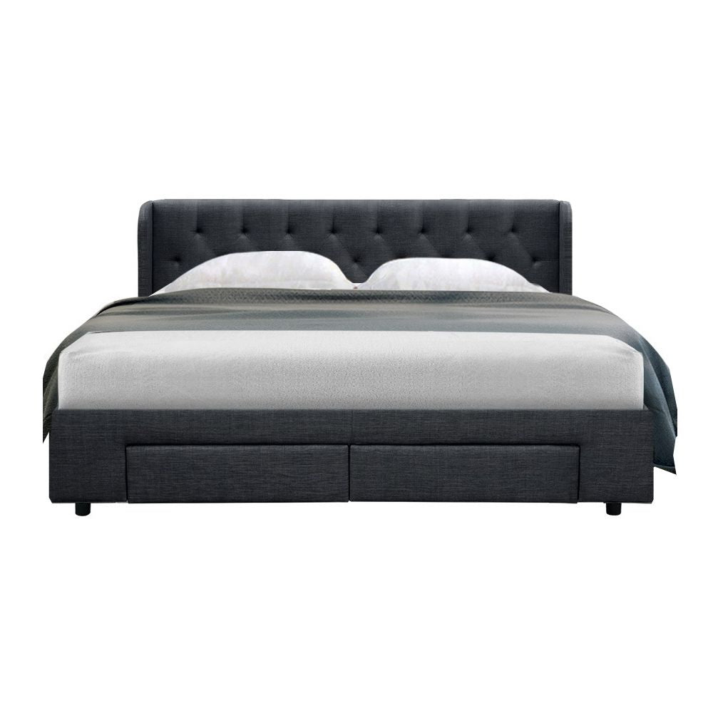 Bed Frame Storage Drawers Mila Fabric - Charcoal King