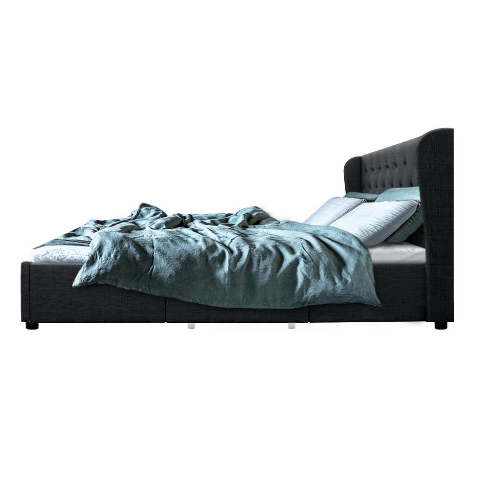 Bed Frame Storage Drawers Mila Fabric - Charcoal King