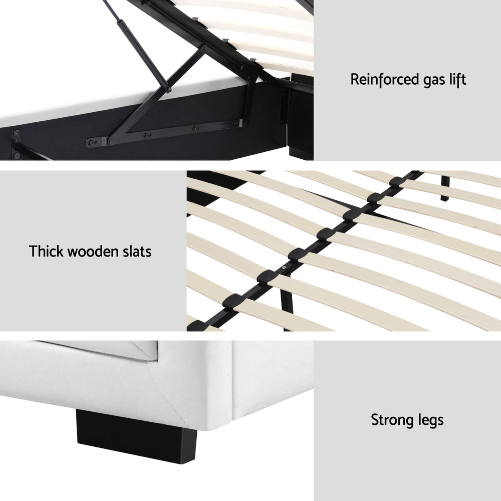 Tiyo Bed Frame PU Leather Gas Lift Storage - White Queen
