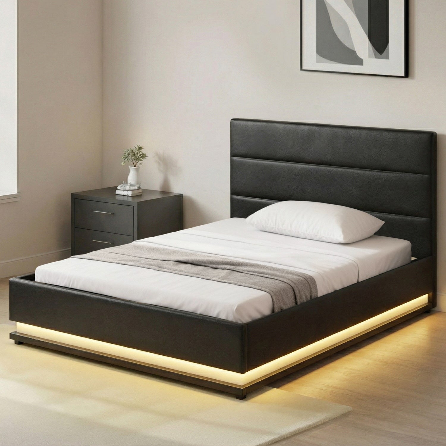 King single leather gas lift storage bed frame