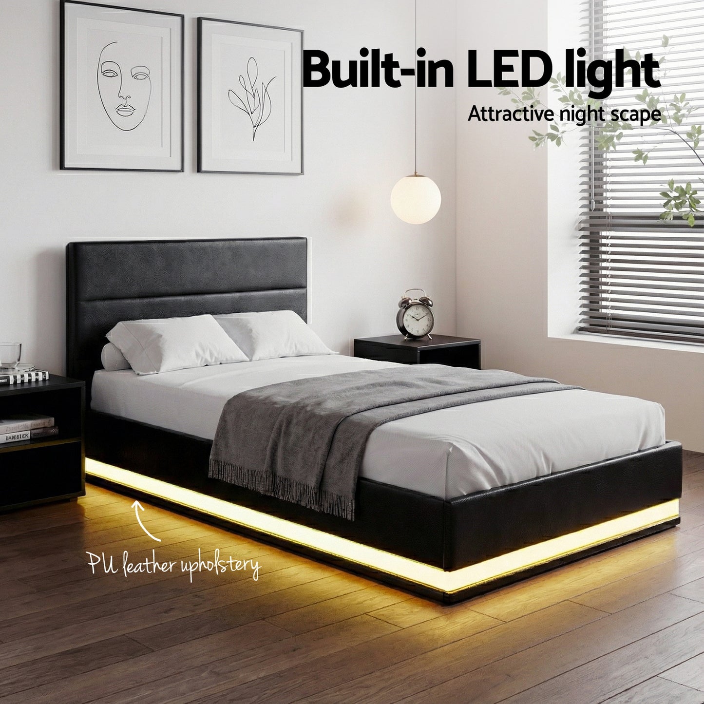 Bed Frame Rgb King Single Size Gas Lift Base Storage Leather Lumi
