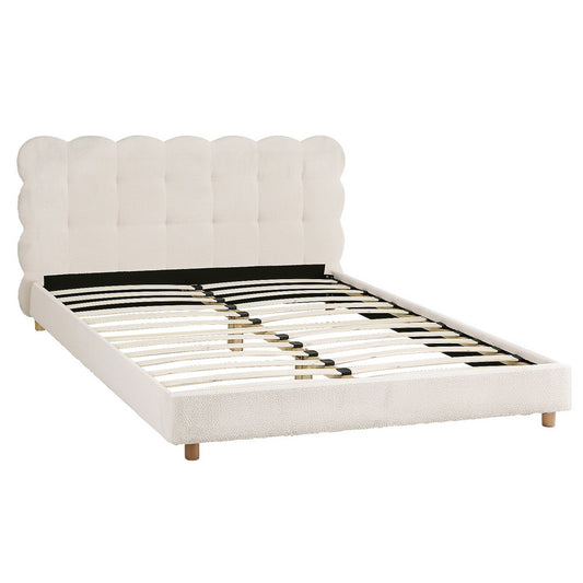 Double Bed Frame Cloud Headboard Boucle Fabric Mattress