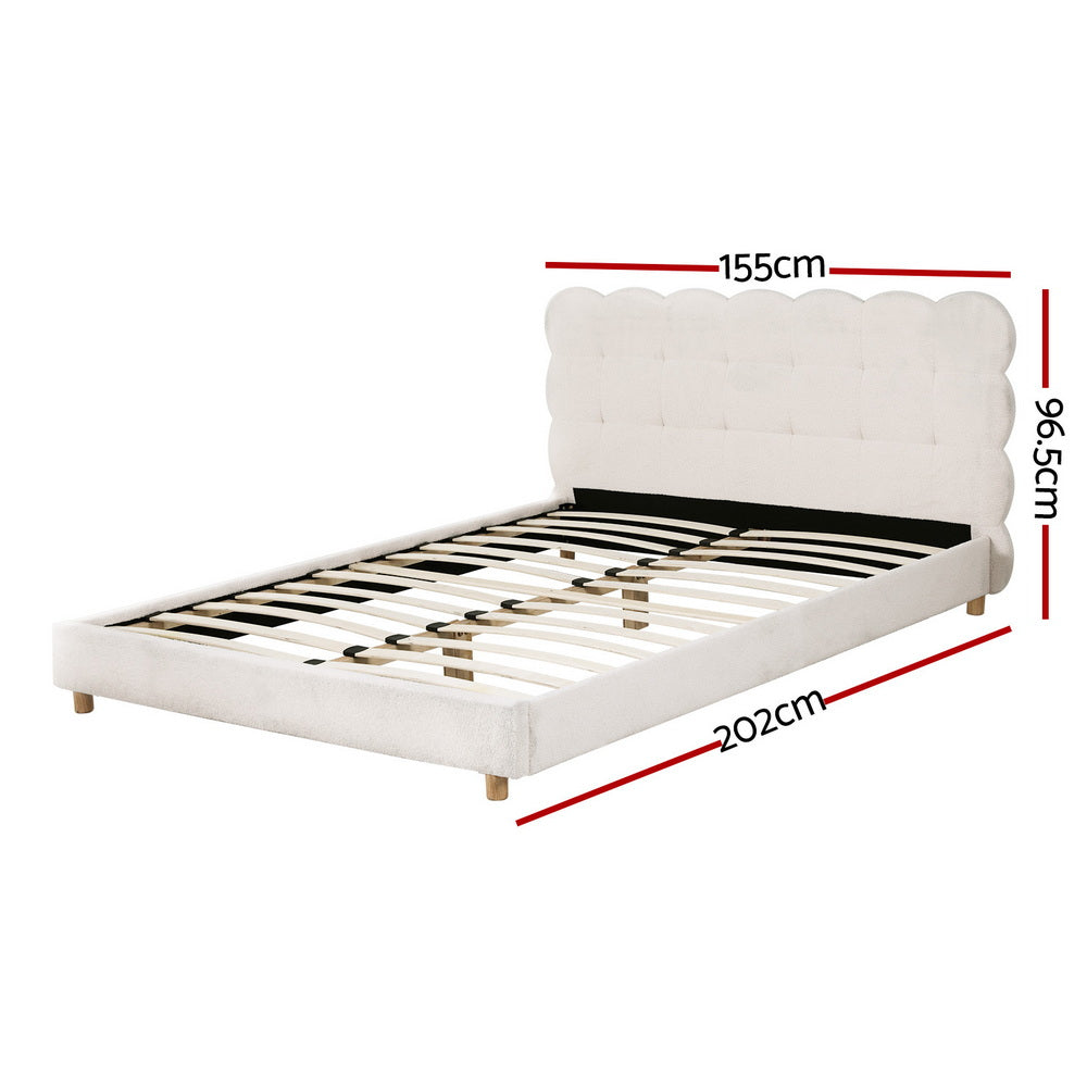 Double Bed Frame Cloud Headboard with Boucle Fabric Mattress Platform Base
