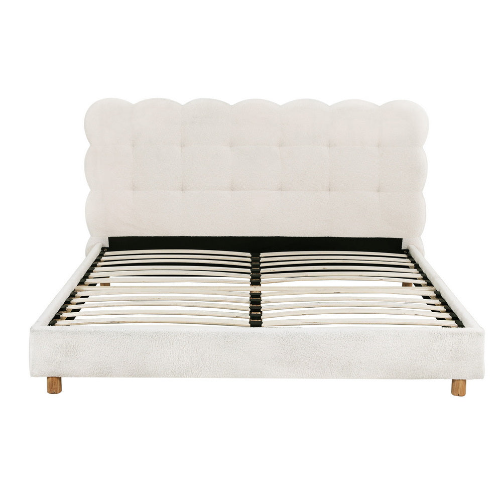 Frame Cloud Headboard Boucle Fabric Mattress Platform Double Bed