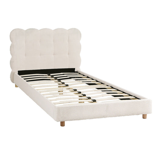 White Fabric King Single Bed Frame Cloud Headboard Boucle Mattress Platform Base