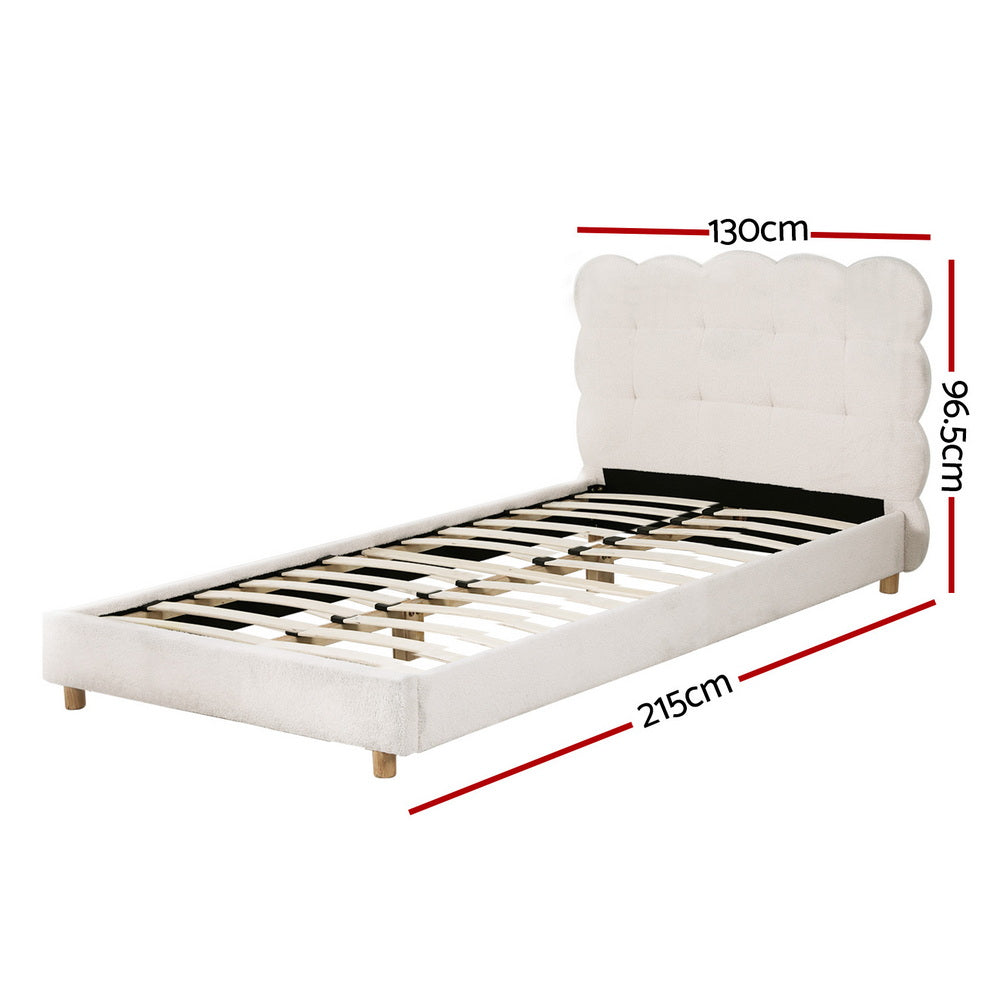 King Single Bed Frame Cloud with Headboard Boucle Fabric Mattress Platform