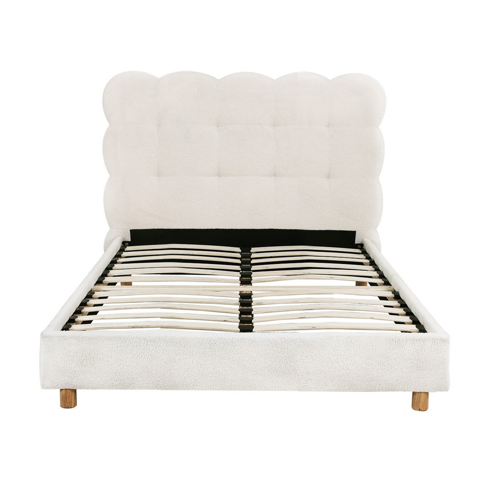 Bed Frame Cloud Headboard Boucle Fabric Mattress King Single