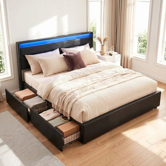 Queen black bed frame