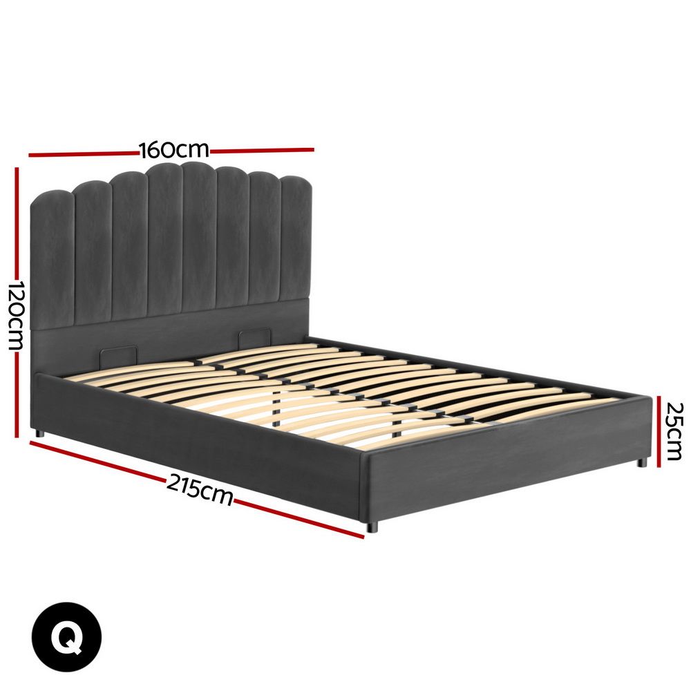 Queen grey velvet bed frame