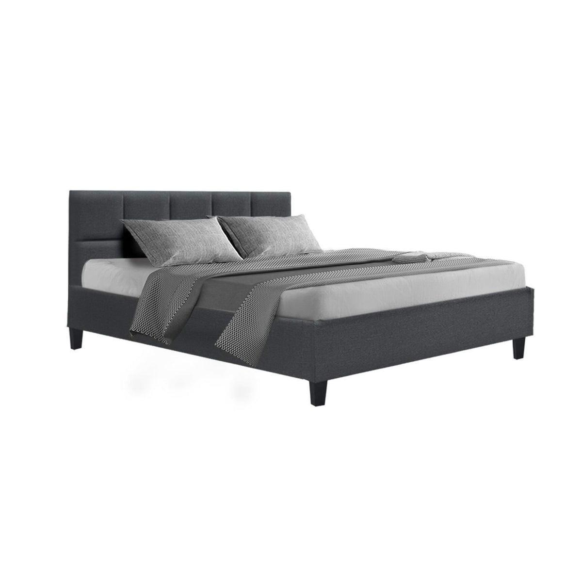 Bed Frame Double Size Base Mattress Platform Fabric Wooden Charcoal TINO