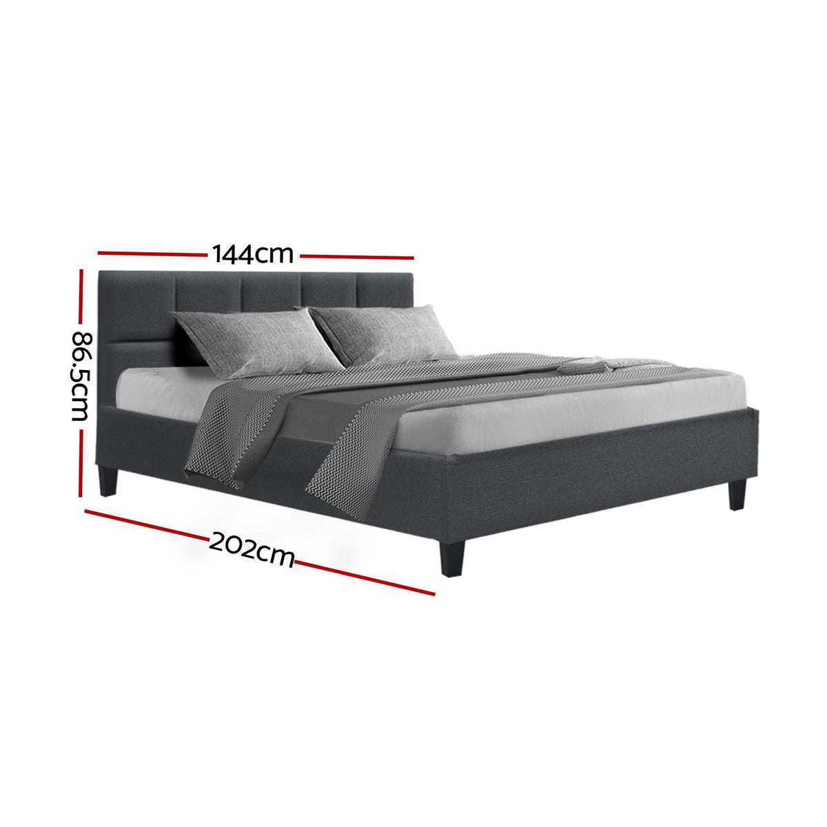 Bed Frame Double Size Base Mattress Platform Fabric Wooden Charcoal TINO