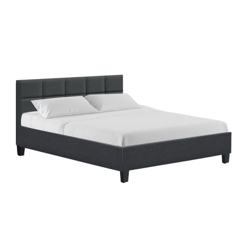 Bed Frame Queen Size Base Mattress Platform Fabric Wooden Charcoal TINO