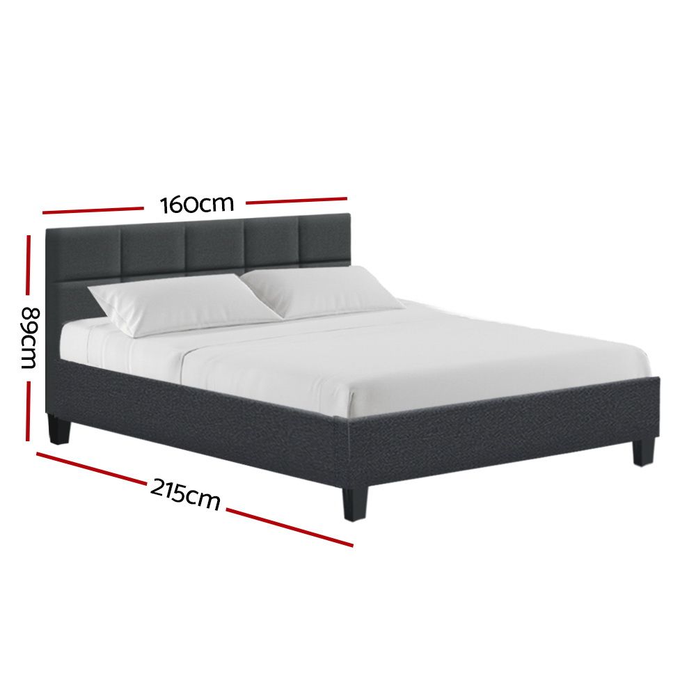 Bed Frame Queen Size Base Mattress Platform Fabric Wooden Charcoal TINO