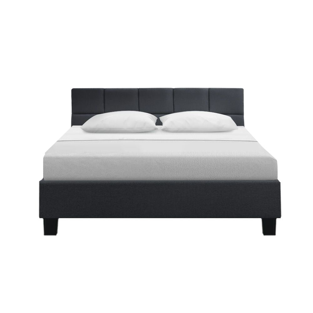 Bed Frame Queen Size Base Mattress Platform Fabric Wooden Charcoal TINO