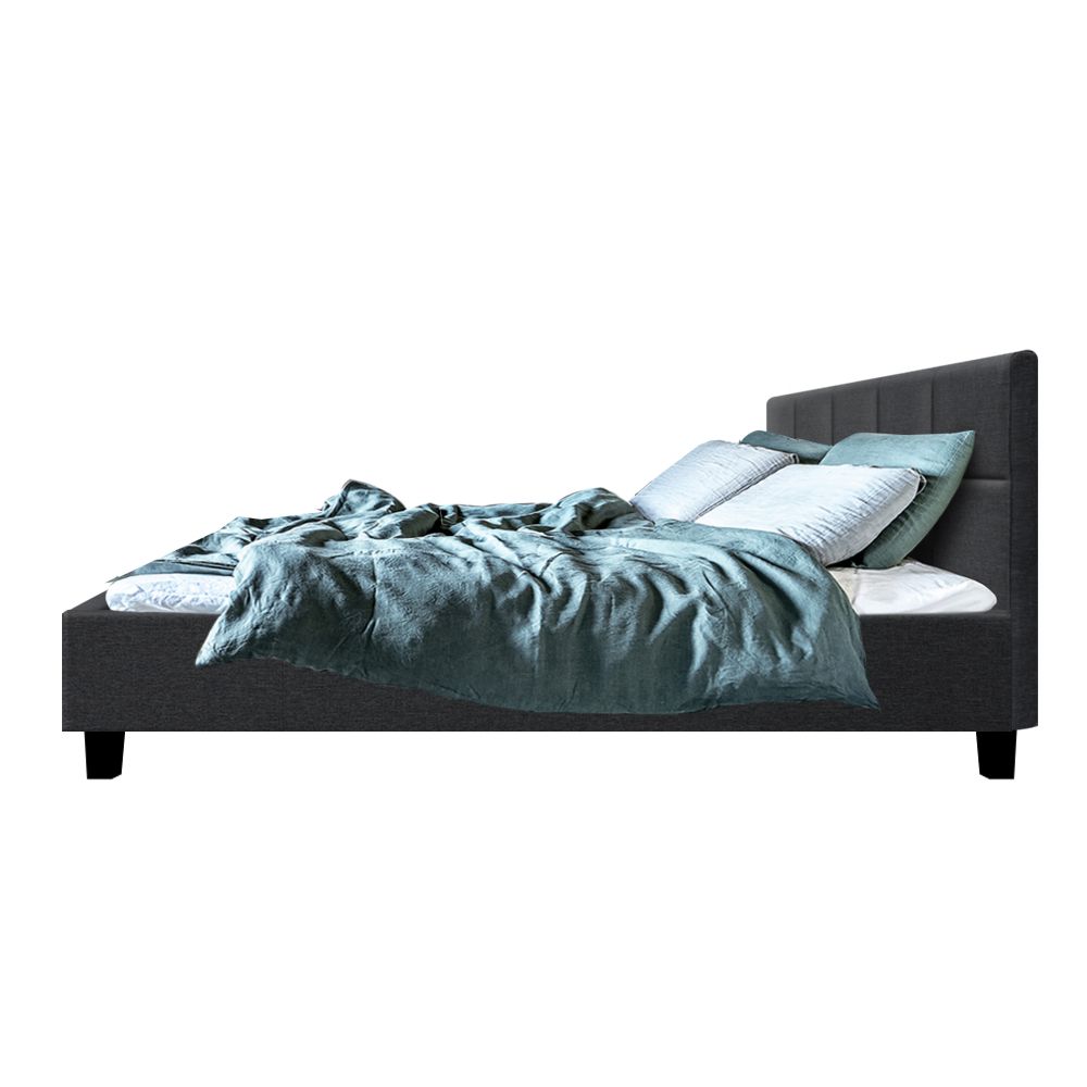 Bed Frame Queen Size Base Mattress Platform Fabric Wooden Charcoal TINO