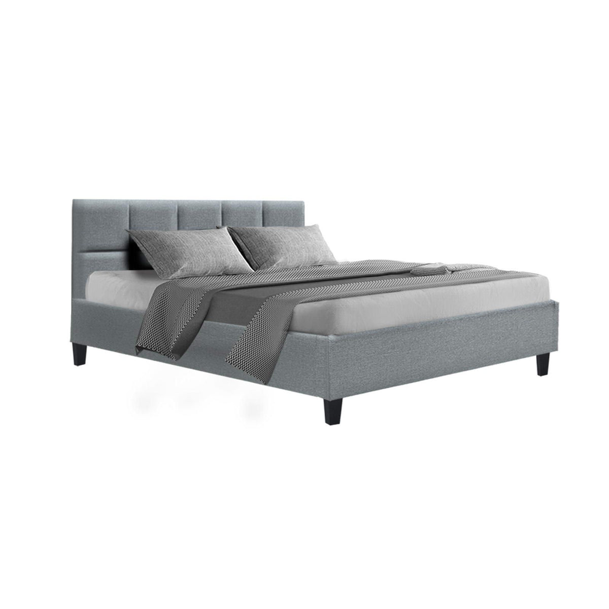 Bed Frame Queen Size Base Mattress Platform Fabric Wooden Charcoal