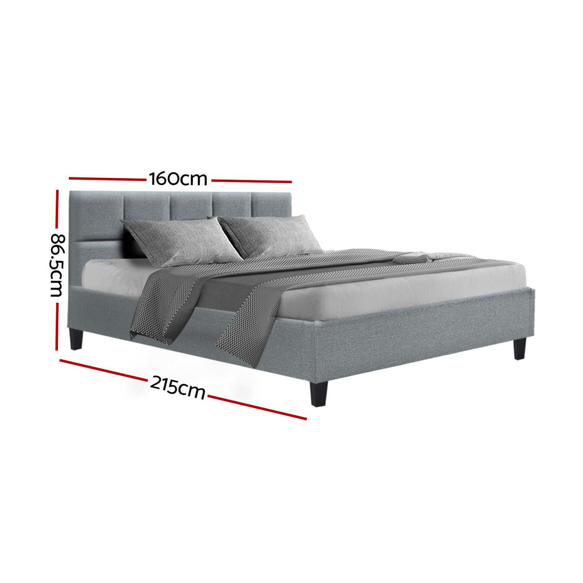 Bed Frame Queen Size Base Mattress Platform Fabric Wooden Charcoal