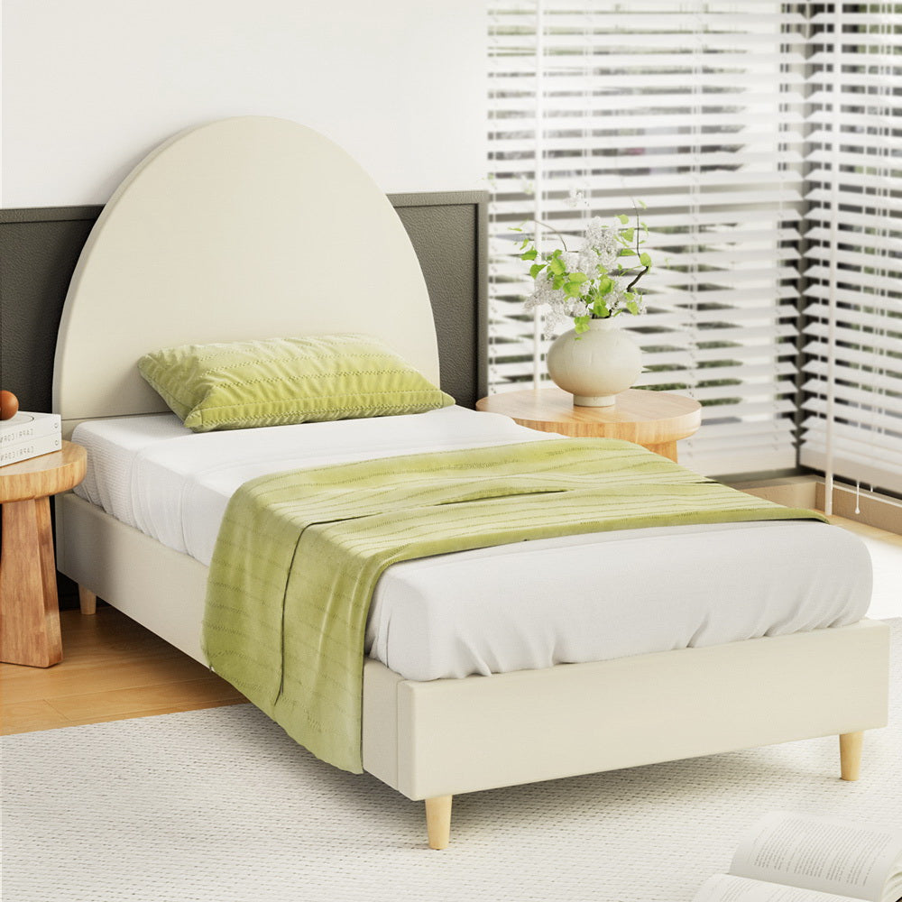 Bed Frame Single Size Velvet Cream ELLA