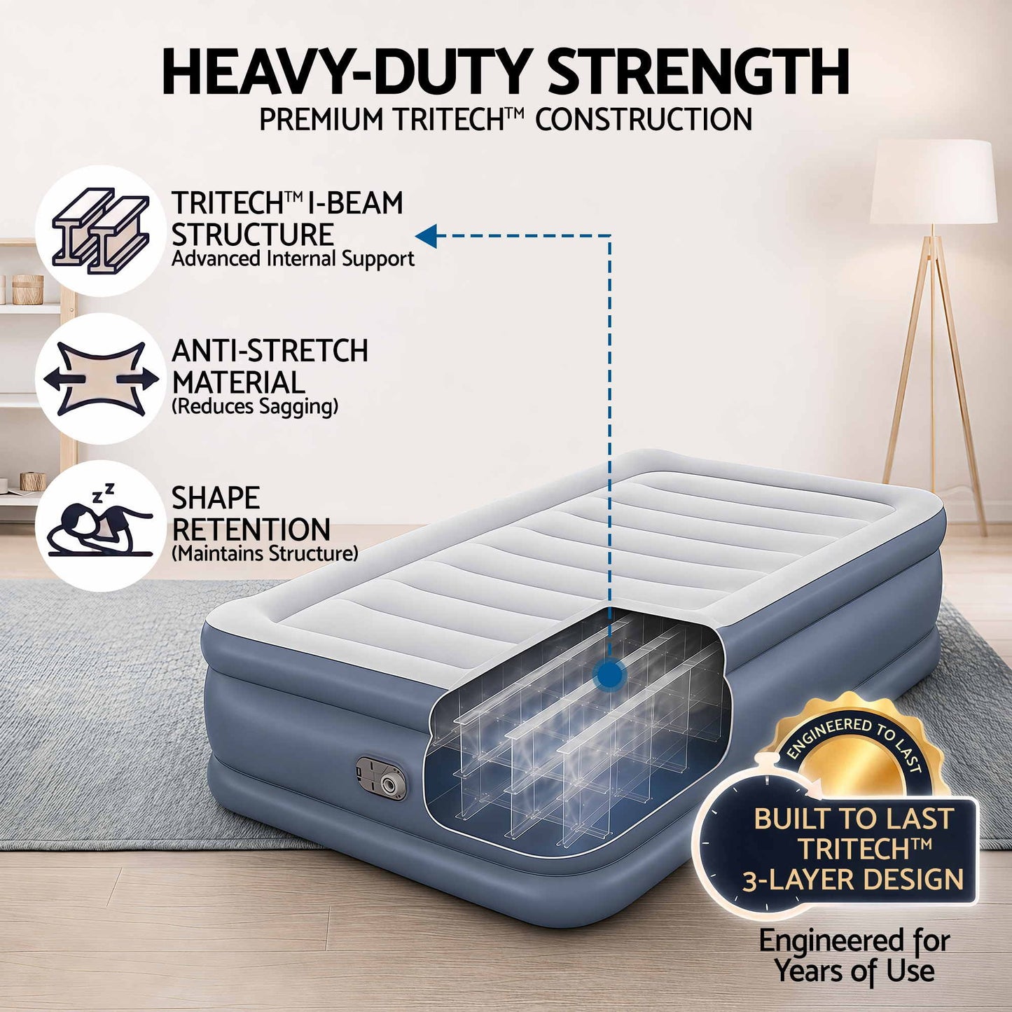 Air Mattress Single Inflatable Bed 51CM Camping Home Outdoor