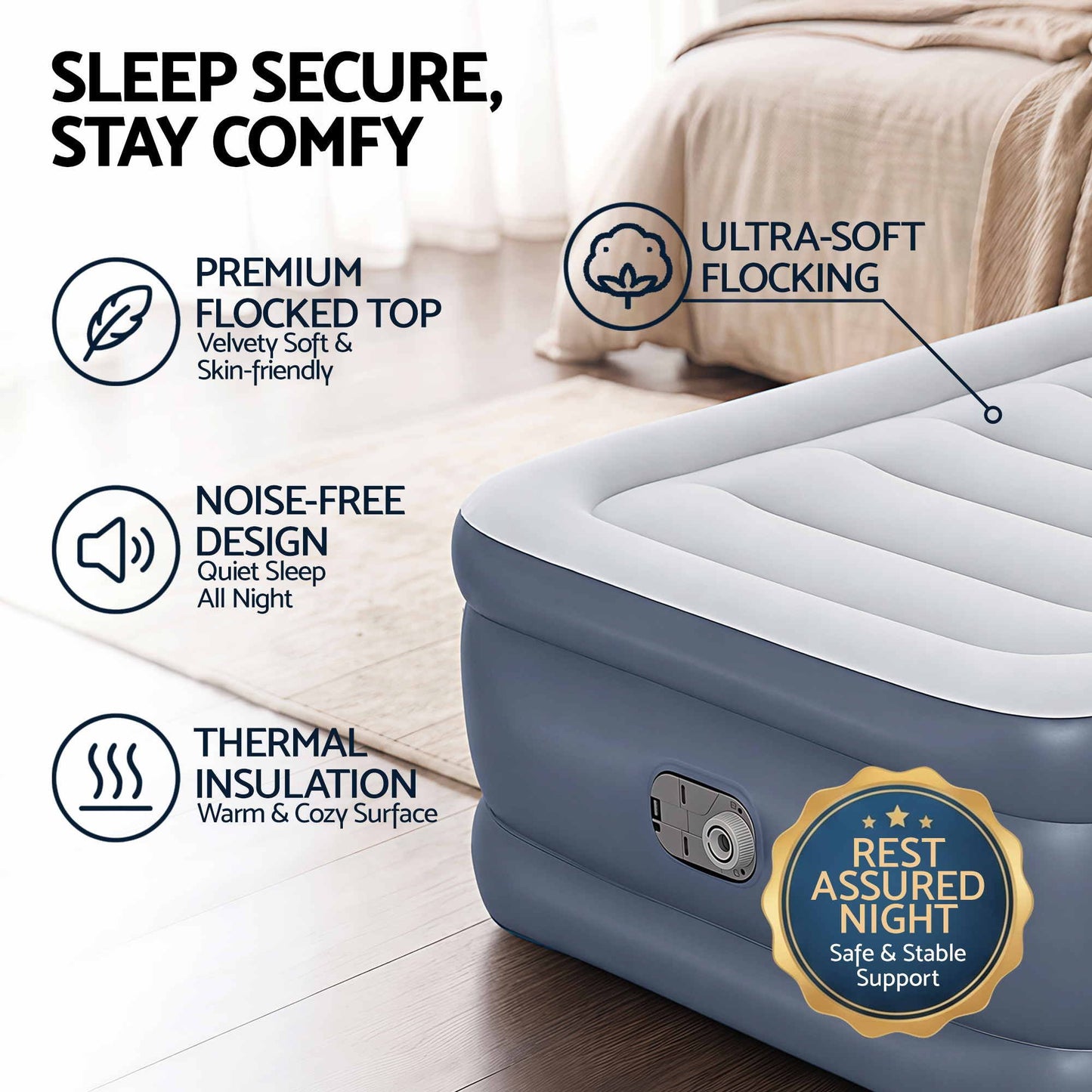 Air Mattress Single Inflatable Bed 51CM Camping Home Outdoor