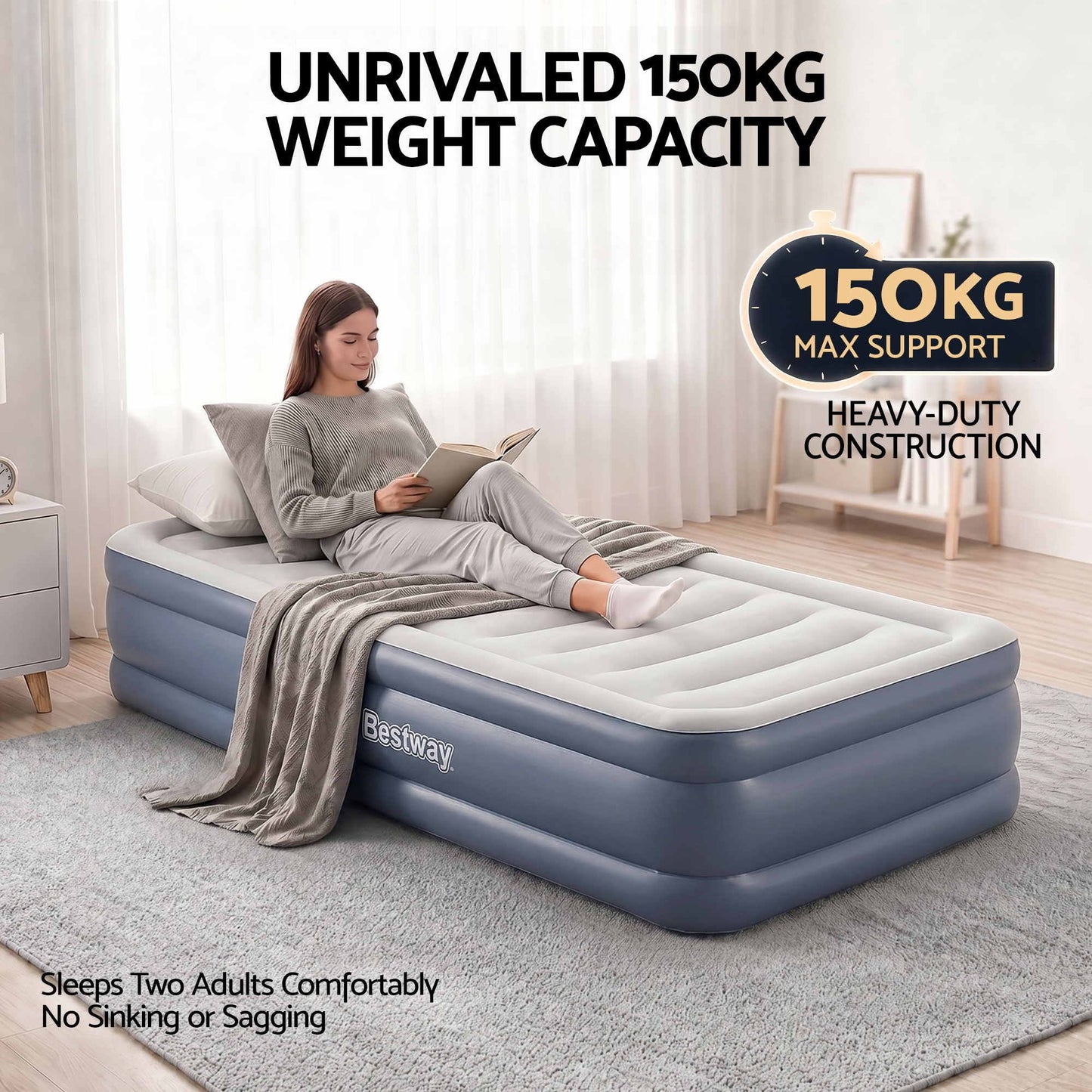 Air Mattress Single Inflatable Bed 51CM Camping Home Outdoor
