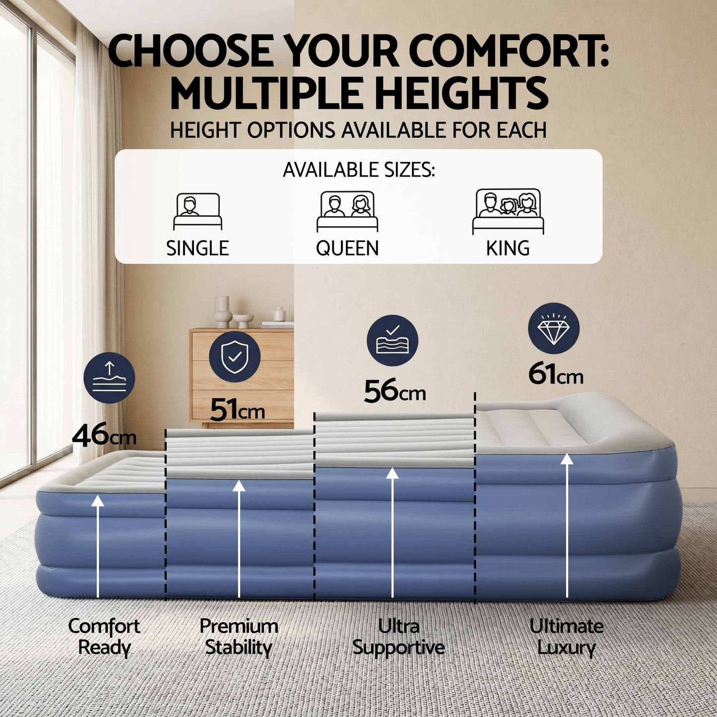 Air Mattress Single Inflatable Bed 51CM Camping Home Outdoor