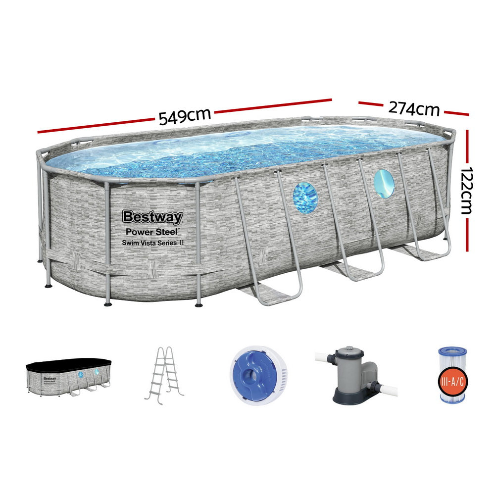 Swimming Pool 549x274x122cm Steel Frame Above Ground Pools Filter Pump Ladder 13430L