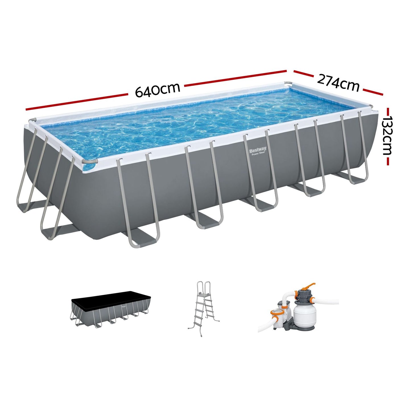 Swimming Pool Steel Frame 640x274x132cm Above Ground Pool with Filter Pump and Ladder 19281L