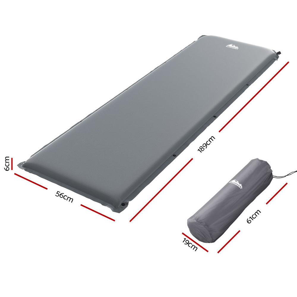 Self-Inflating Mattress Camping Sleeping Mat Air Bed Pad Single - Grey