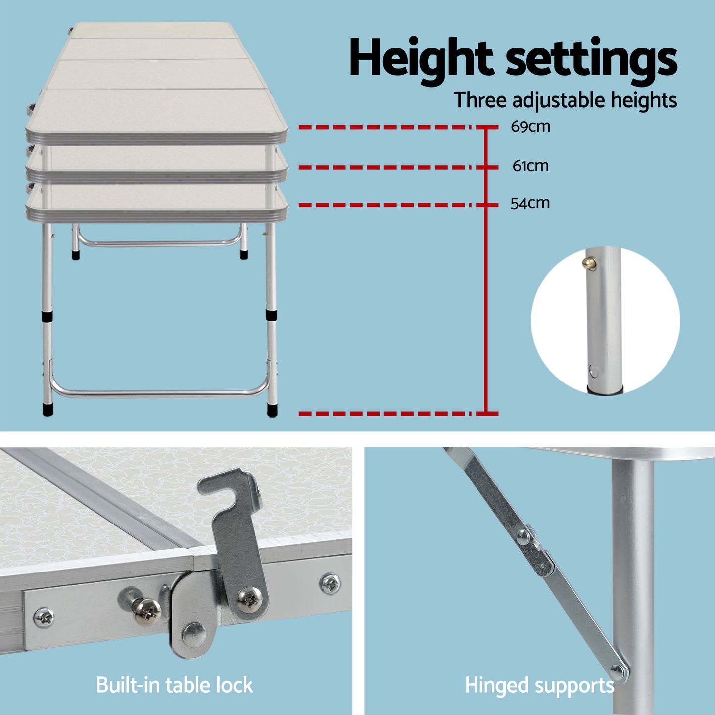 Camping Table Folding Aluminum Portable BBQ Outdoor - 240CM