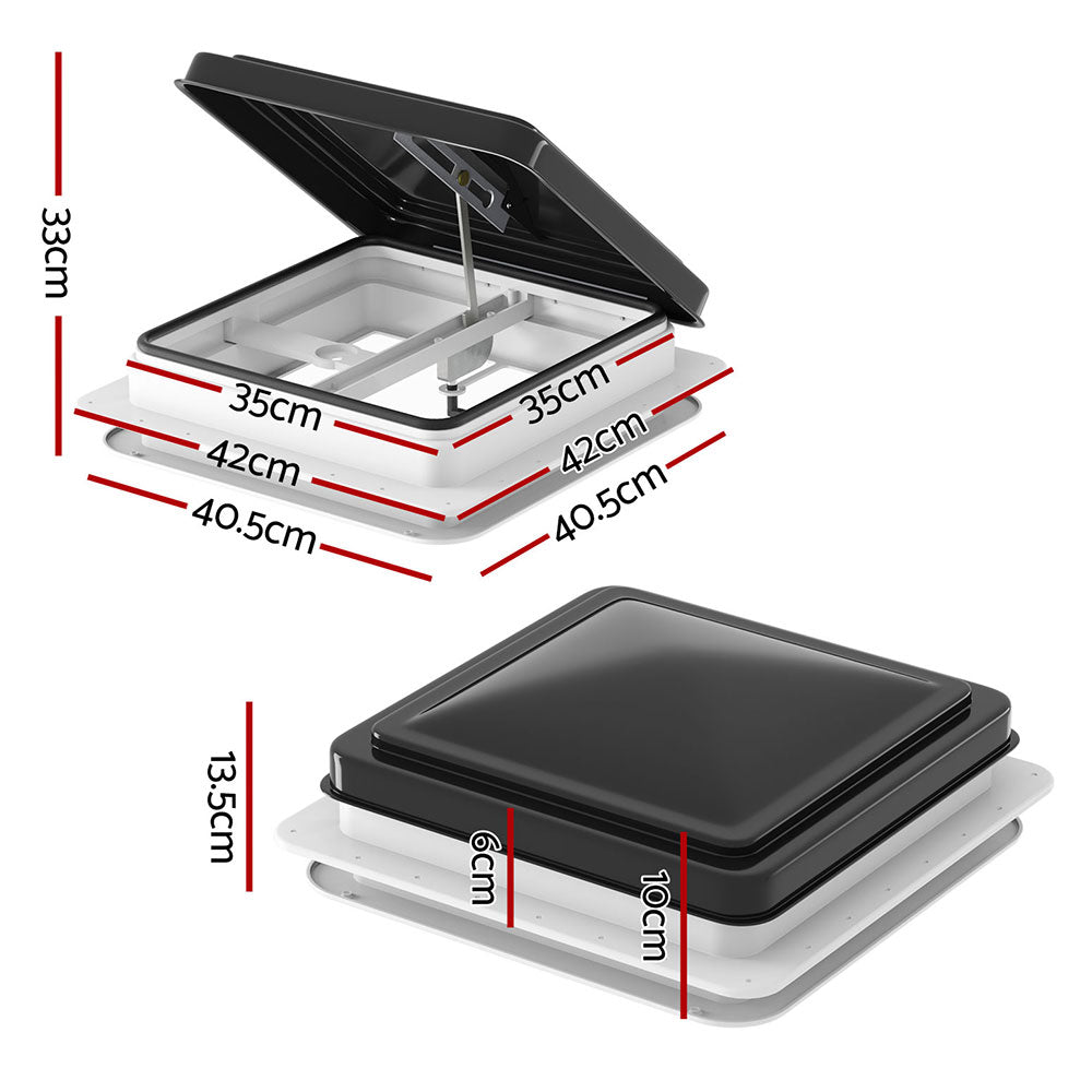 Roof Vent Hatch RV Skylight Motorhome Camper 350x350mm - Black