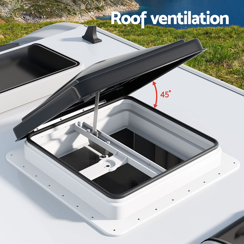Roof Vent Hatch RV Skylight Motorhome Camper 350x350mm - Black
