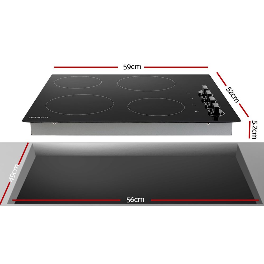 Ceramic Cooktop 60cm Kitchen Burner Cooker 4 Zone Knobs Control