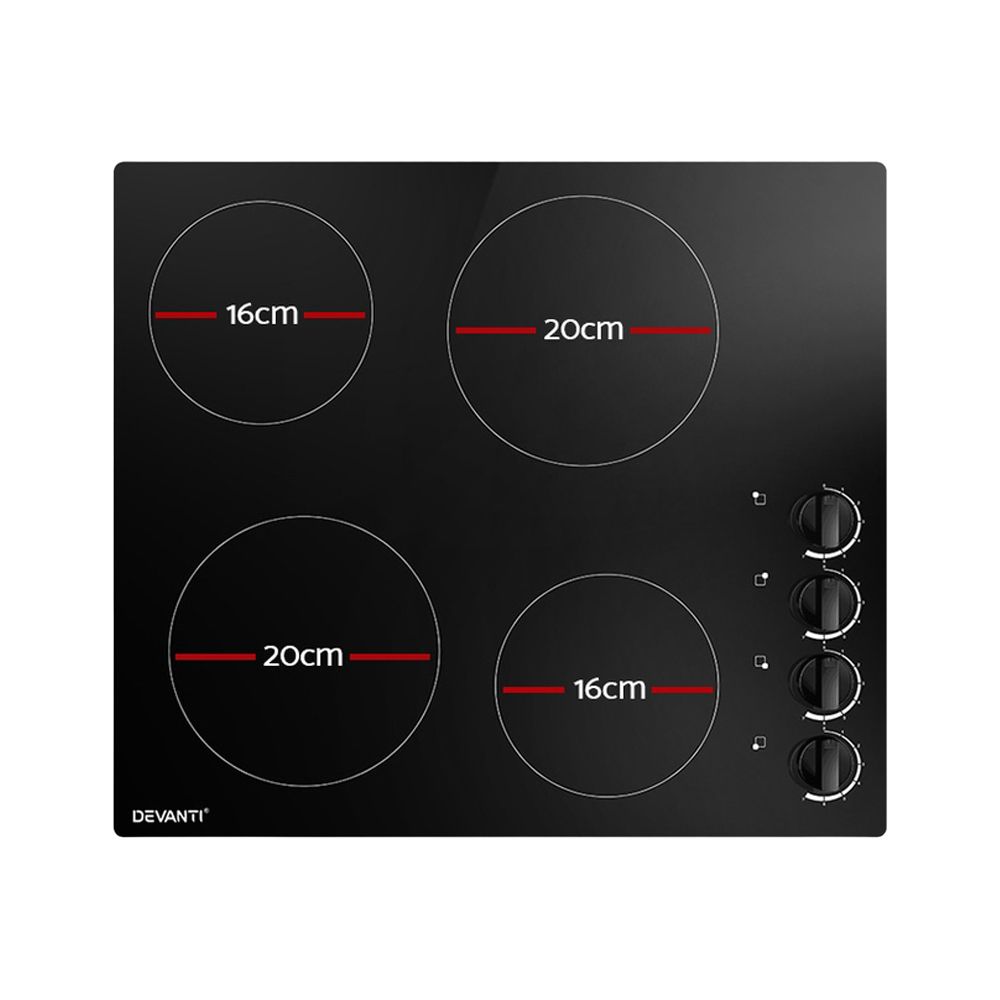 Ceramic Cooktop 60cm Kitchen Burner Cooker 4 Zone Knobs Control